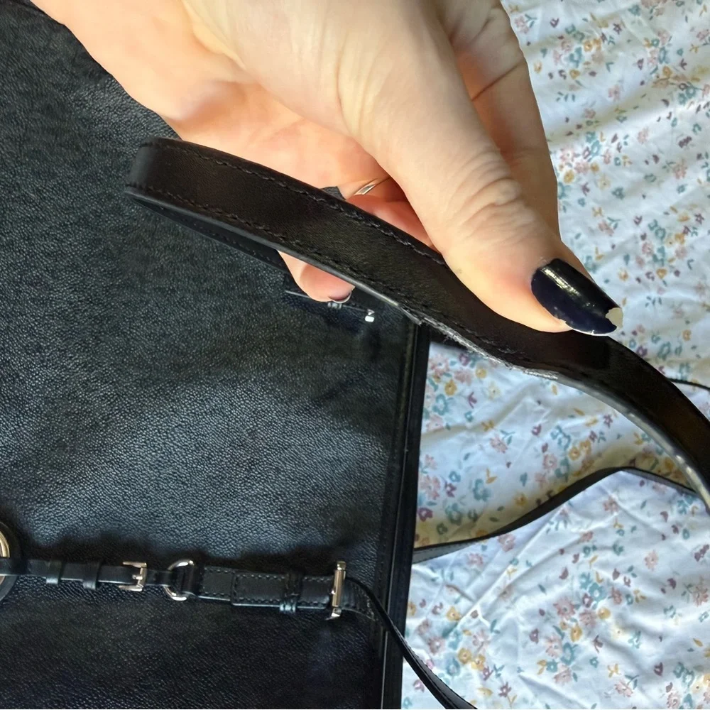 Michael Kors Black Leather Tote with Logo Charm